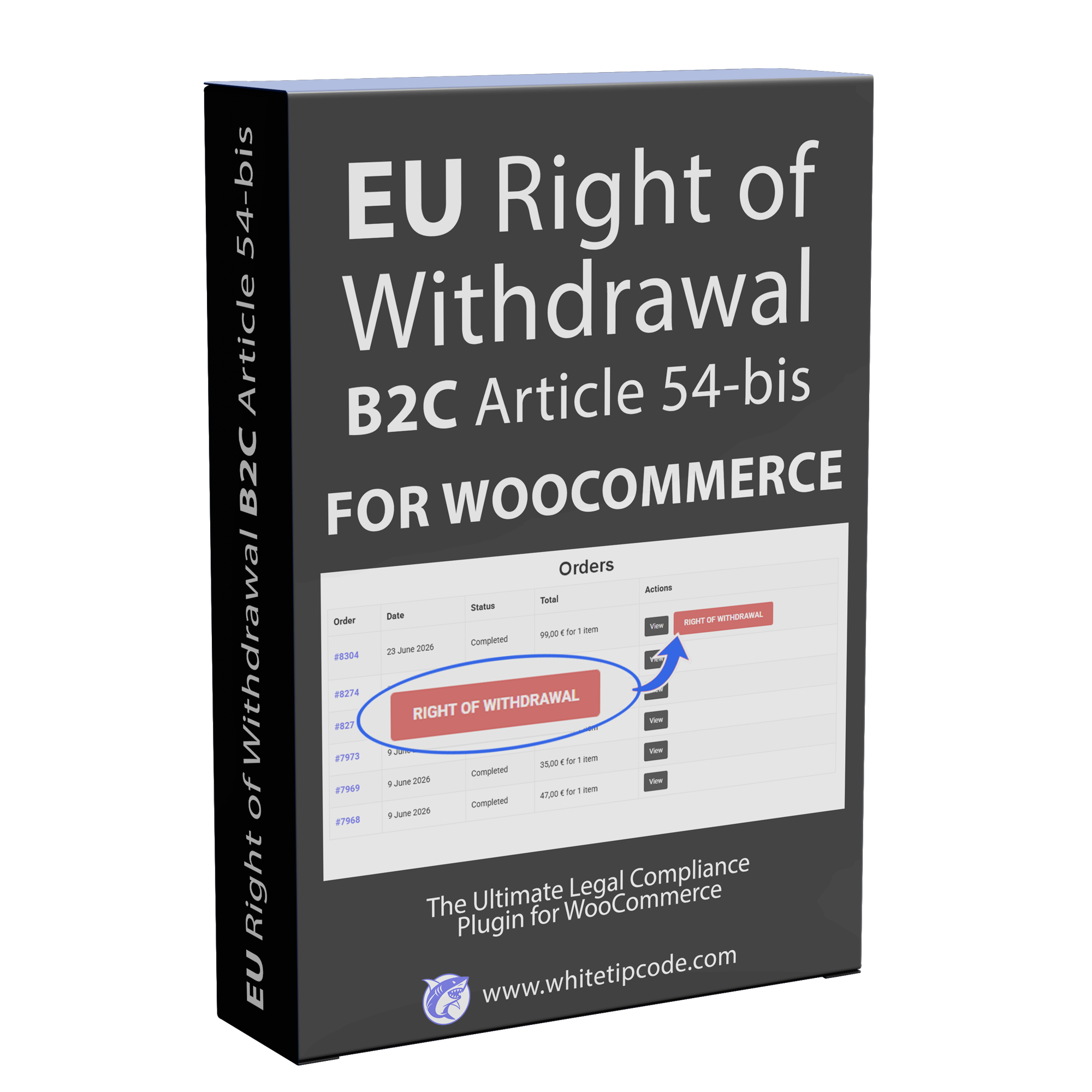 WooCommerce Right of Withdrawal plugin box showing the red return button in the customer orders table